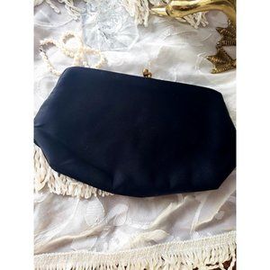 Vintage Black Satin MM Peau De Faille Evening Bag/Purse/Clutch Gold Clo…